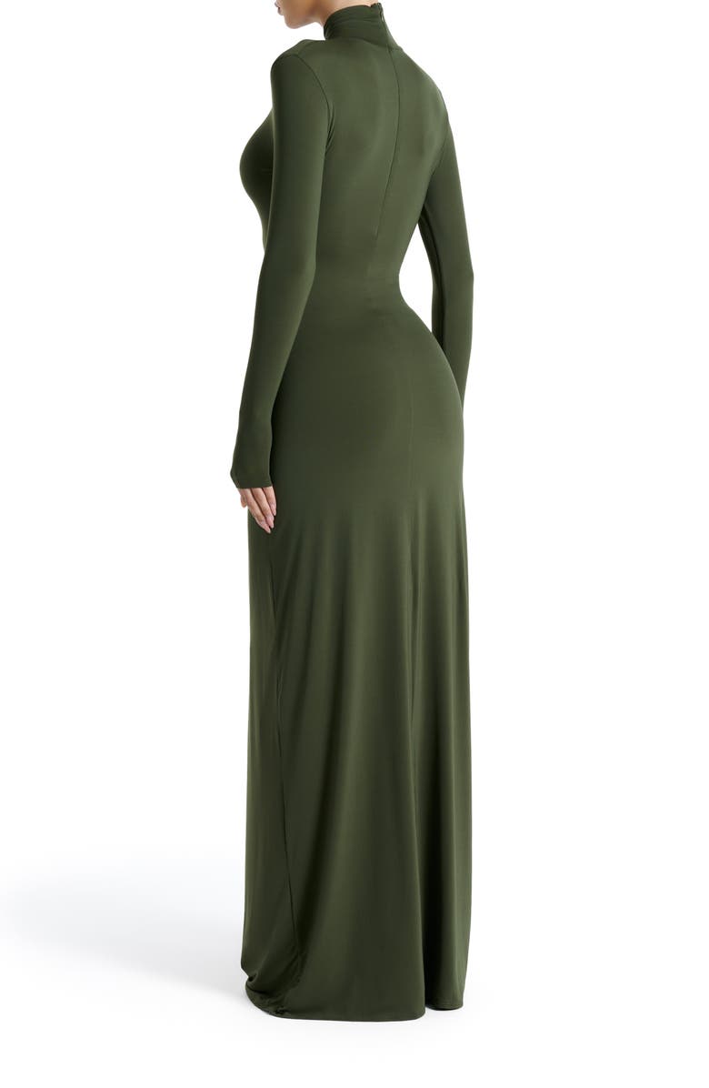 Naked Wardrobe Cutout Tie Front Long Sleeve Maxi Dress, Alternate, color, Dark Olive