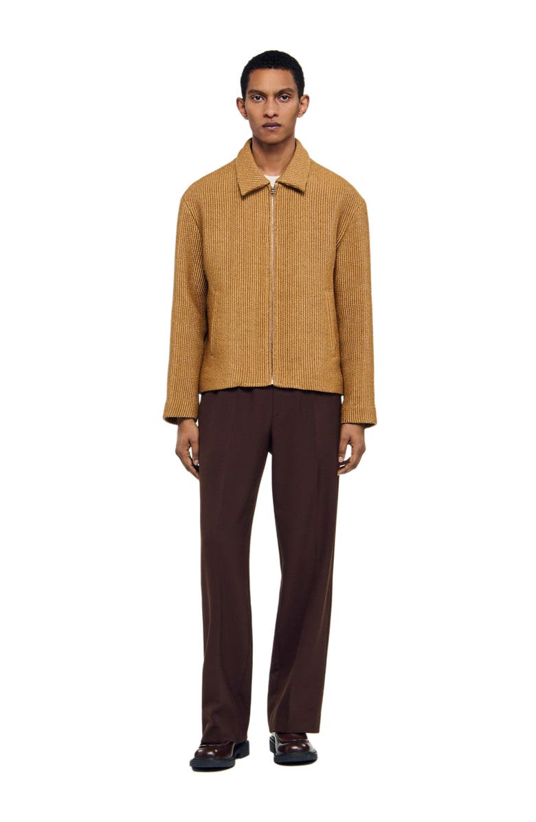 SANDRO Woven raffia jacket, Main, color, Camel