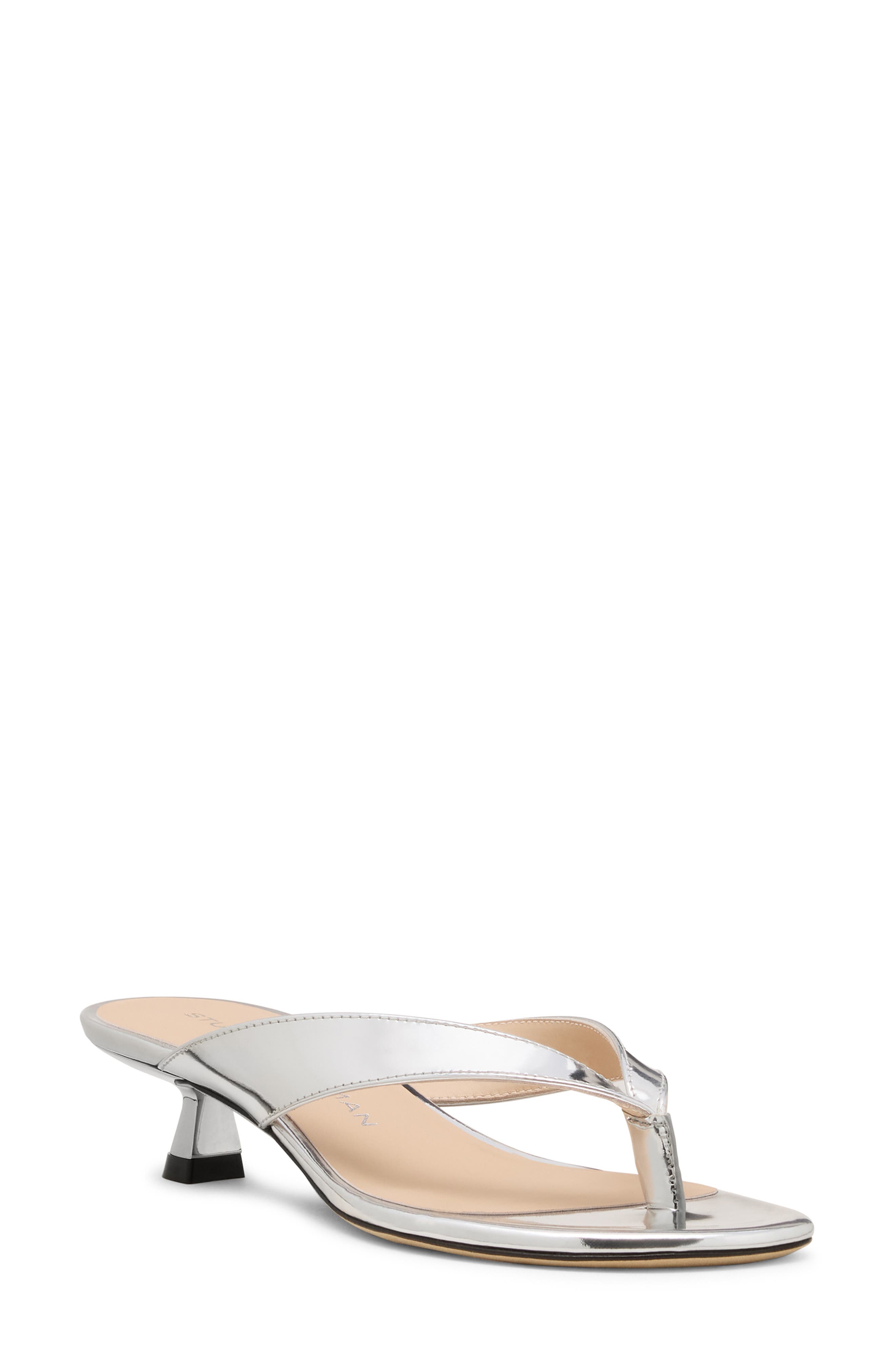 Stuart Weitzman Rio Kitten Heel Sandal, Main, color, Silver
