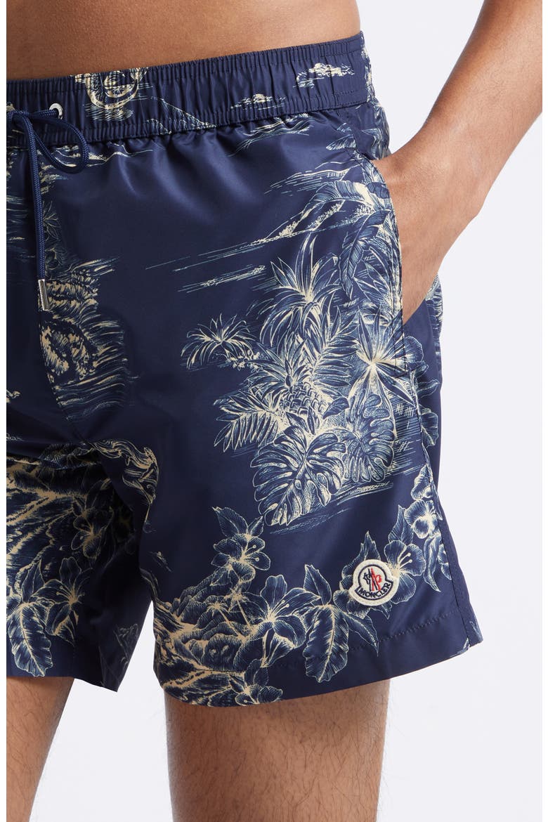 Tropical Print Swim Trunks, Alternate, color, BLUE