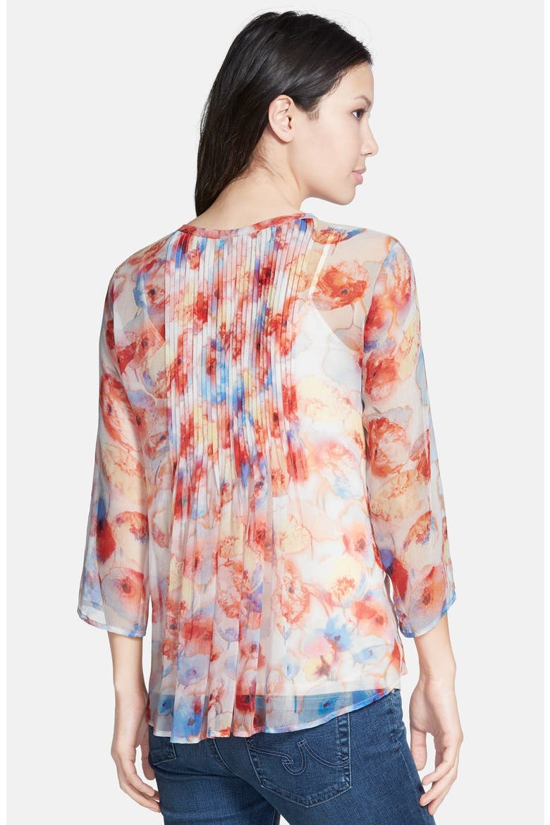 Pintuck Pleat Split Neck Blouse, Alternate, color, ORANGE WATERCOLOR