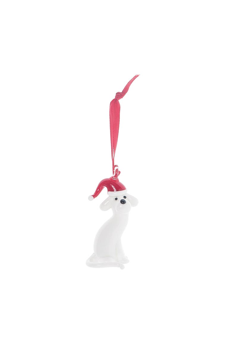 Glass White Dog Ornament, Main, color, Red
