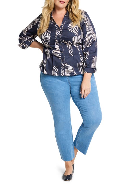 Nic + Zoe Nic+zoe Zebra Stripe Stretch Cotton Button-up Shirt In Indigo Multi