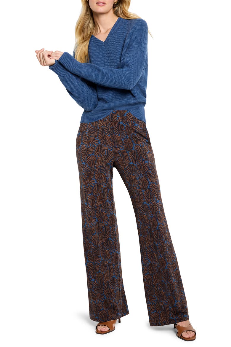 Tuck Stitch V-Neck Cotton Blend Sweater, Alternate, color, OCEAN