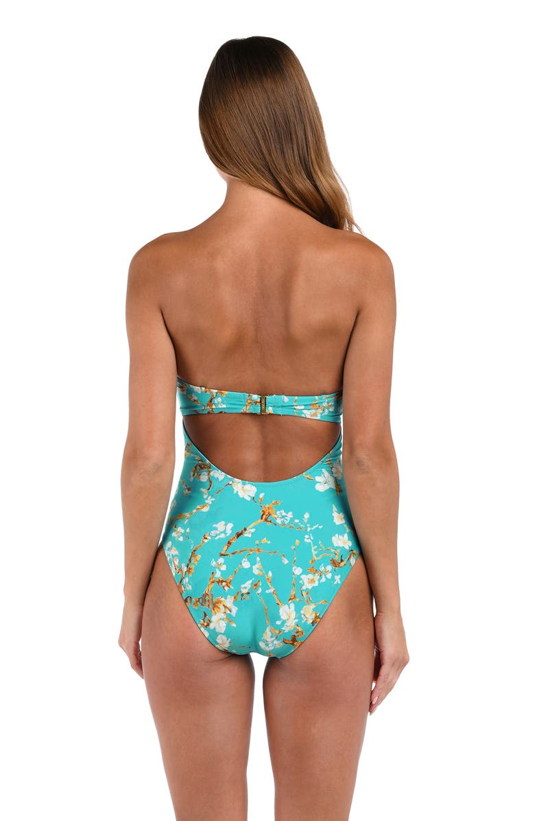 L'AGENCE Emelia Cherry Blossom Bandeau One Piece Swimsuit, Alternate, color, Aqua