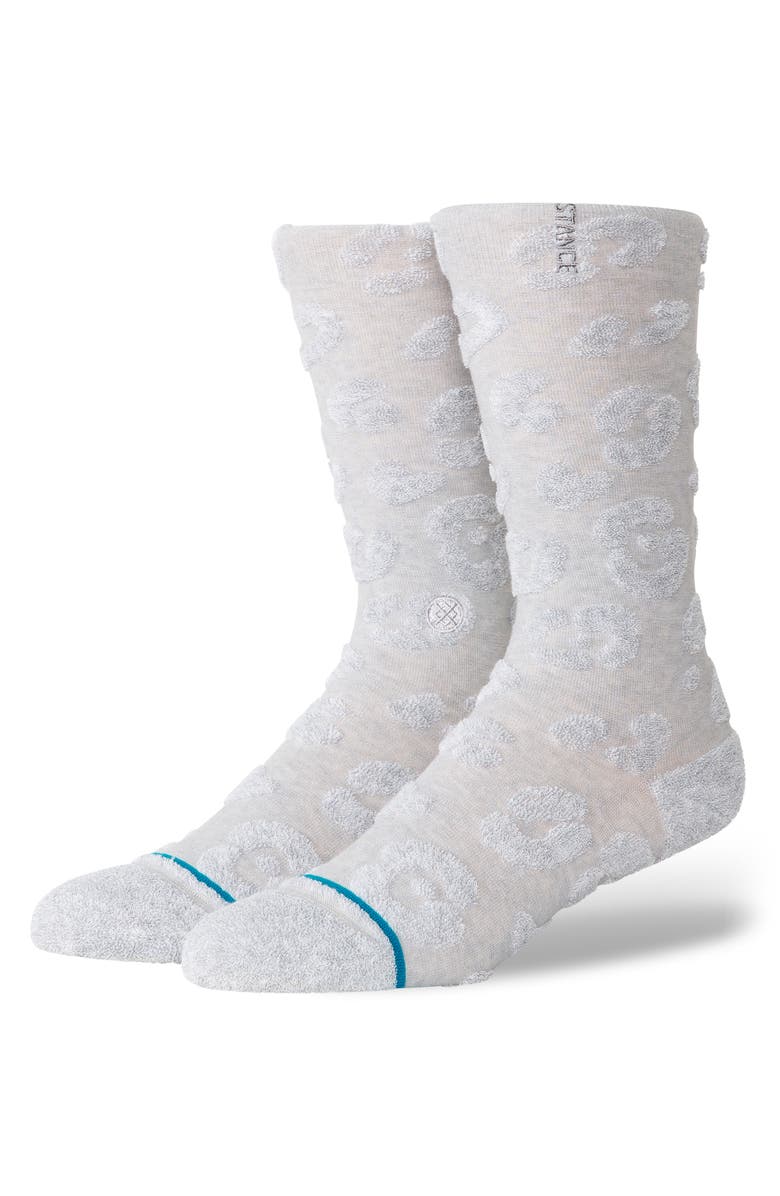 Stance Terry Cheetah Crew Socks, Alternate, color, Heather Grey