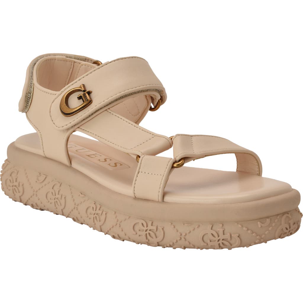 Guess Lanara Ankle Strap Platform Sandal In Ivory
