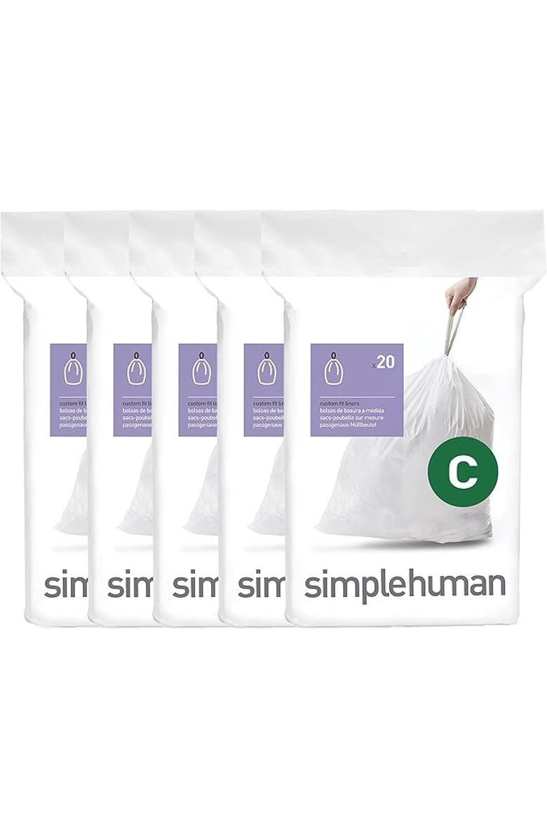simplehuman Code C Custom Fit Liners with Quick Dispense Packs, Main, color, 100 Liners