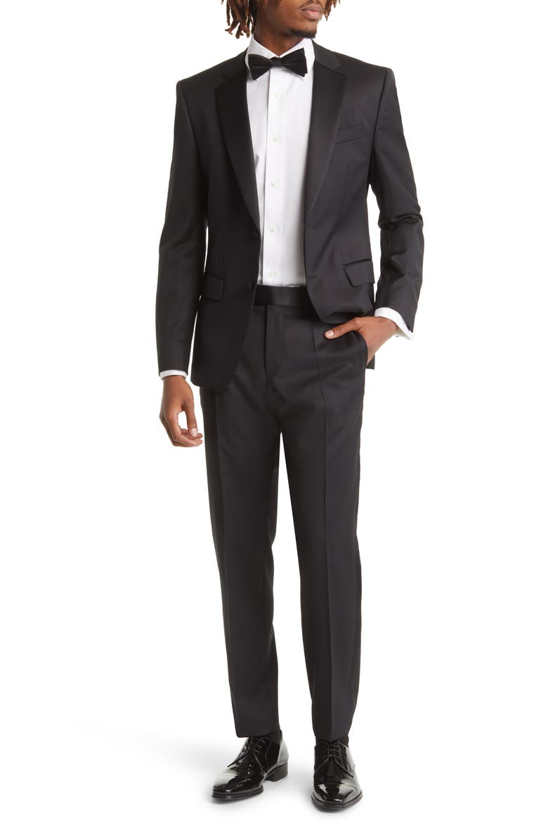 Huge Slim Fit Black Wool Tuxedo, Main, color, BLACK