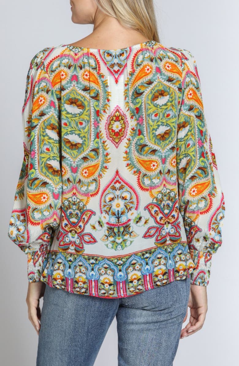 APNY Ikat Print Blouson Sleeve Top, Alternate, color, Green Multi