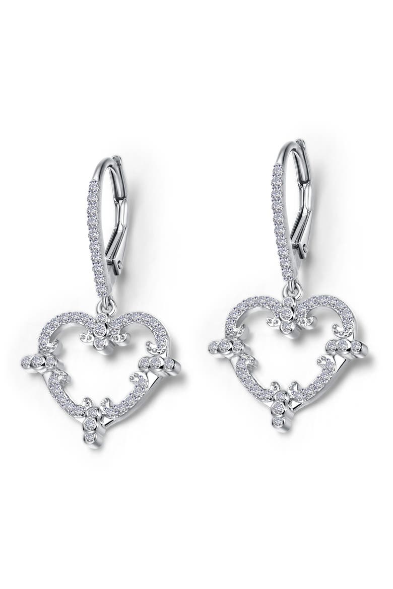 Simulated Diamond Heart Drop Earrings, Main, color, WHITE