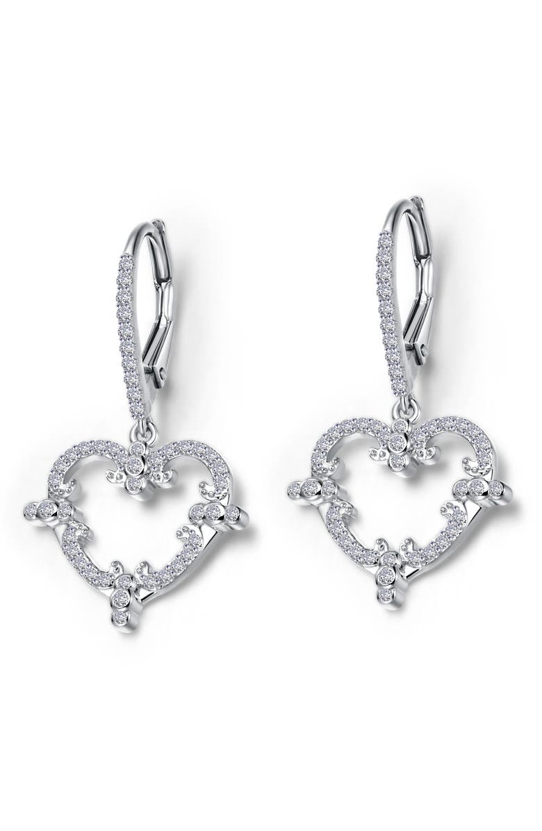 Lafonn Simulated Diamond Heart Drop Earrings, Main, color, White