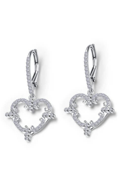 Simulated Diamond Heart Drop Earrings