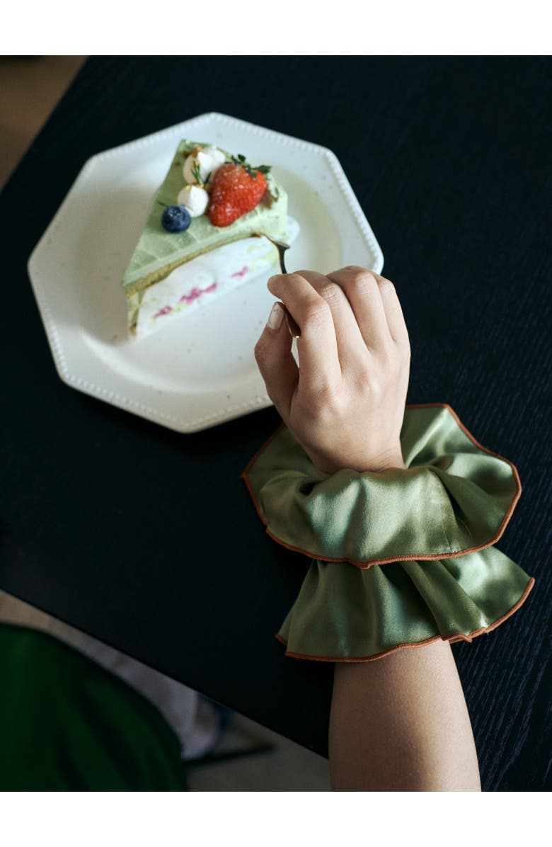 Lost Pattern NYC "Maxi Flower" Double-Layer Oversized Silk Scrunchie, Alternate, color, Martini Olive
