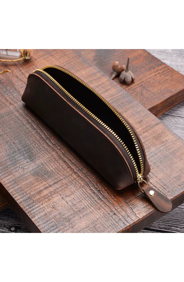 STEEL HORSE LEATHER The Paavo Leather Pen Case | Leather Makeup Pouch, Alternate, color, Dark Brown