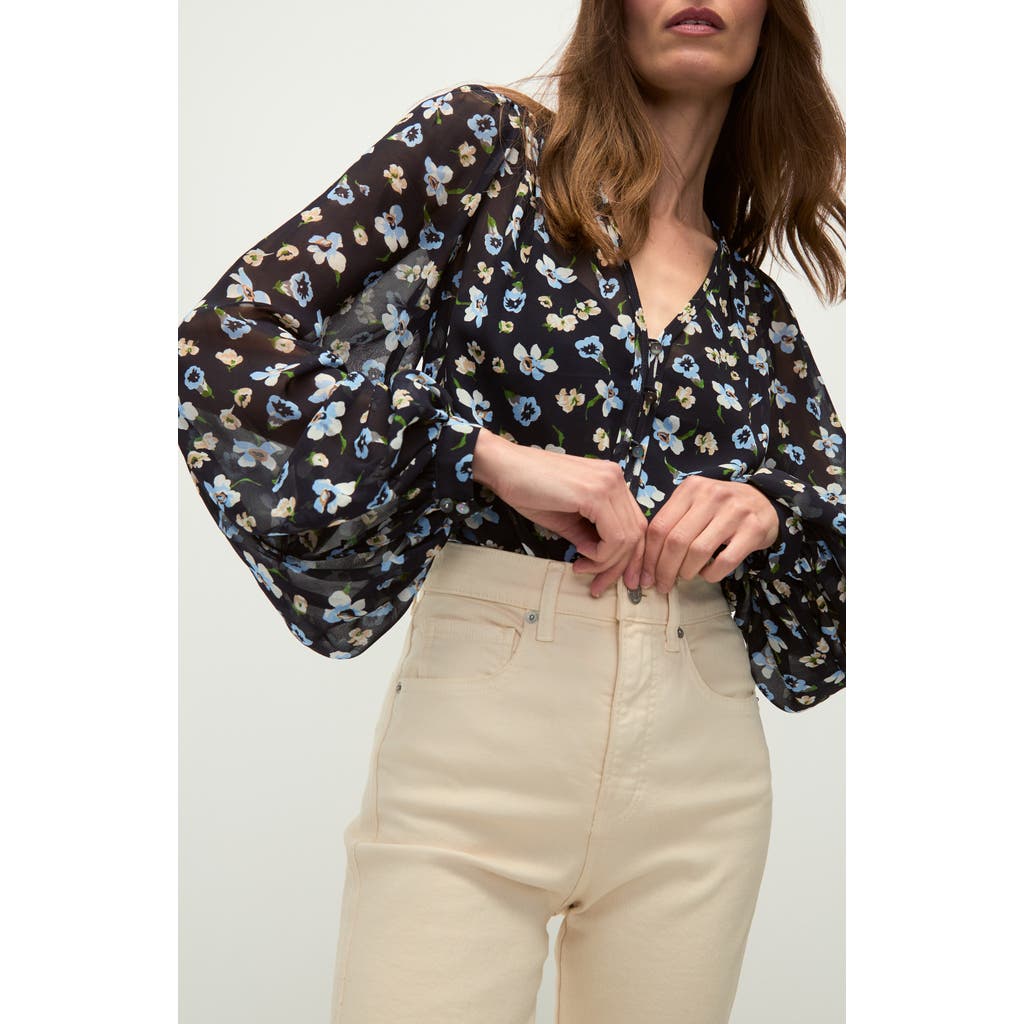 Veronica Beard Alec Floral Blouse In Black Multi In Navy Multi