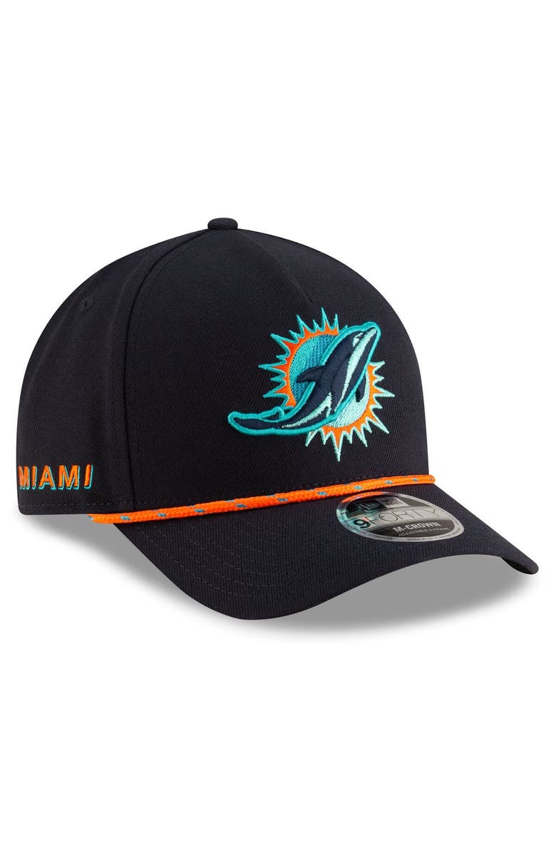 New Era Men's New Era Pitch Blue Miami Dolphins 2025 Rivalries Collection Sideline A-Frame 9FORTY Adjustable Hat, Main, color, Navy