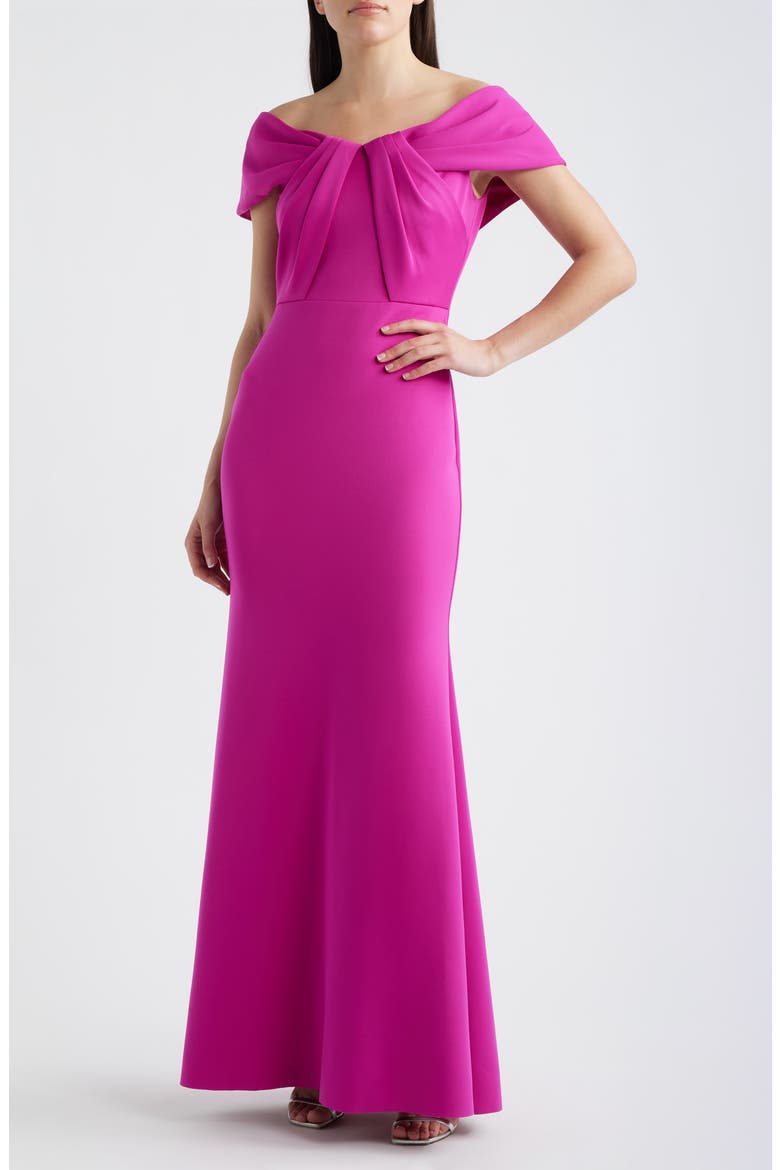 Pleated Off the Shoulder Mermaid Gown, Main, color, ORCHID