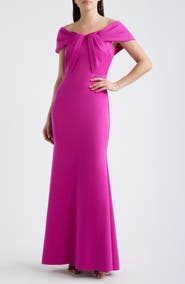 Eliza J Pleated Off the Shoulder Mermaid Gown