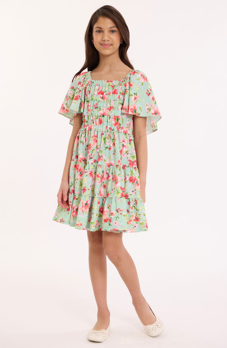 Iris & Ivy Kids' Angel Sleeve Floral Dress, Alternate, color, Green