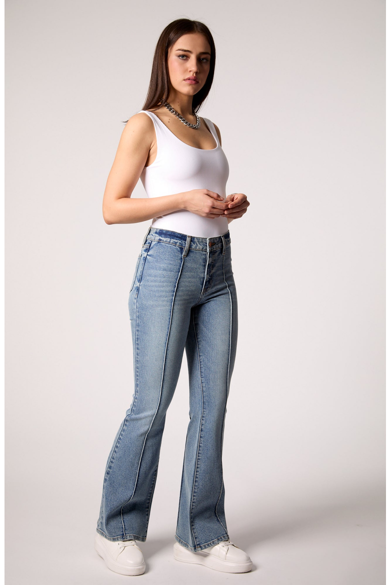 Maya Mid Rise Seamed Bootcut Jeans, Alternate, color, Med Tel Aviv