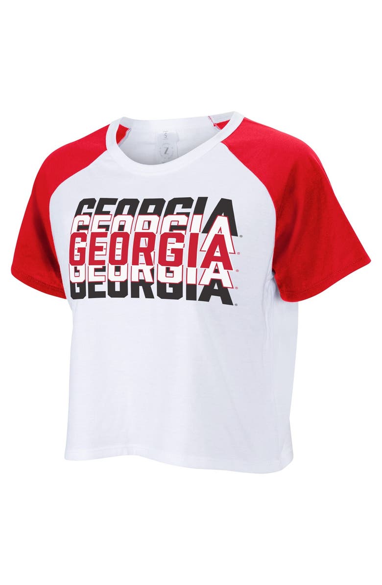 ZOOZATZ Women's ZooZatz White Georgia Bulldogs Colorblock Repeat Raglan Cropped T-Shirt, Main, color, White