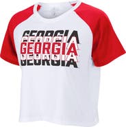 ZOOZATZ Women's ZooZatz White Georgia Bulldogs Colorblock Repeat Raglan Cropped T-Shirt