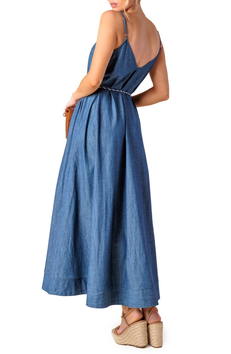 FLYING TOMATO Denim Midi Sundress, Alternate, color, Medium Indigo