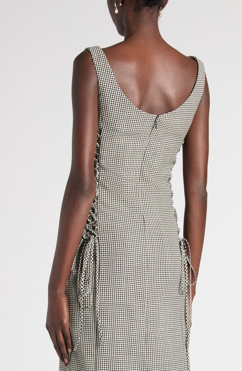 McQueen Check Corset Lace-Up Wool Sheath Dress, Alternate, color, Black/ Ivory