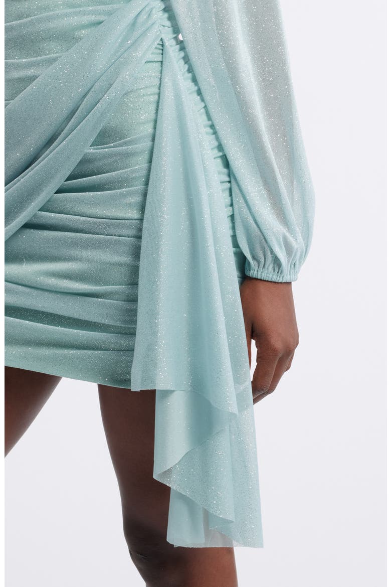 Metallic Drape Front Long Sleeve Minidress, Alternate, color, SAGE