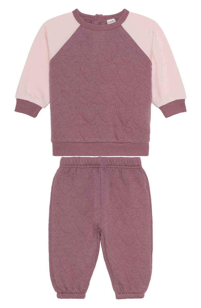 PL Baby by Petit Lem Quilted Top & Joggers Set, Main, color, Dark Purple