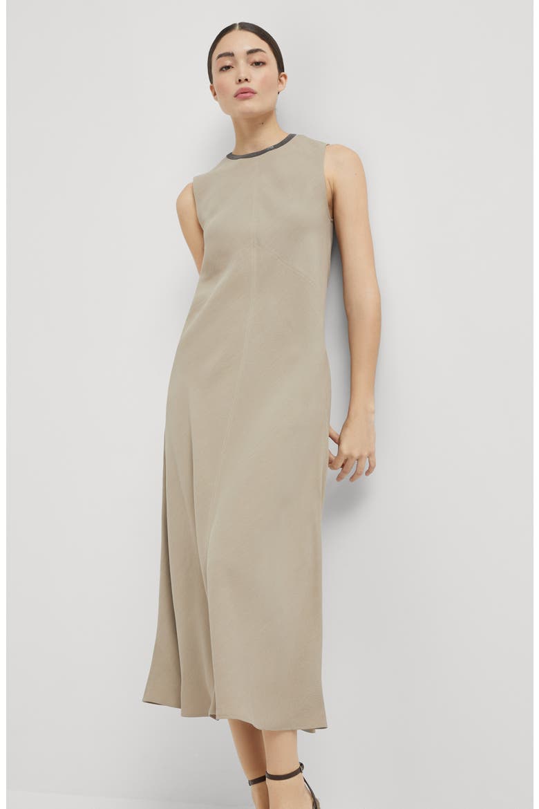Twill dress with monili, Alternate, color, Cool Beige