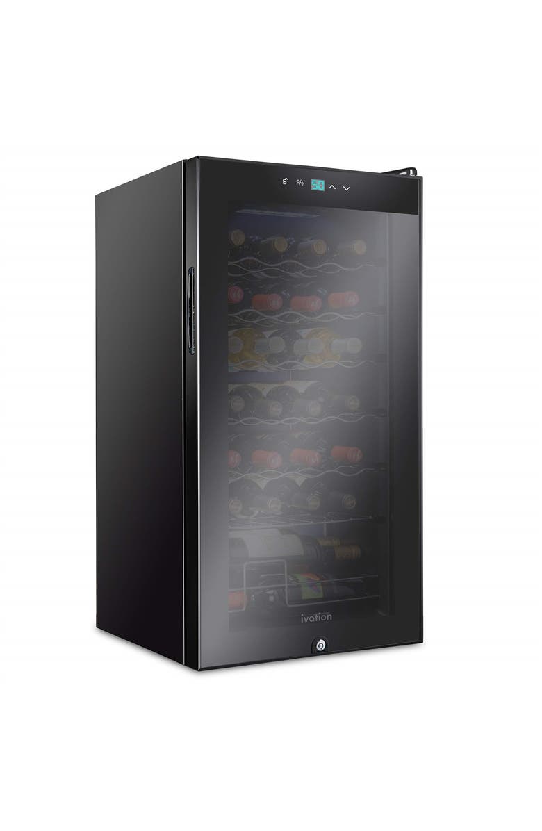 Ivation 28 Bottle Compressor Wine Refrigerator, Freestanding Wine Cooler with Lock, Main, color, Black