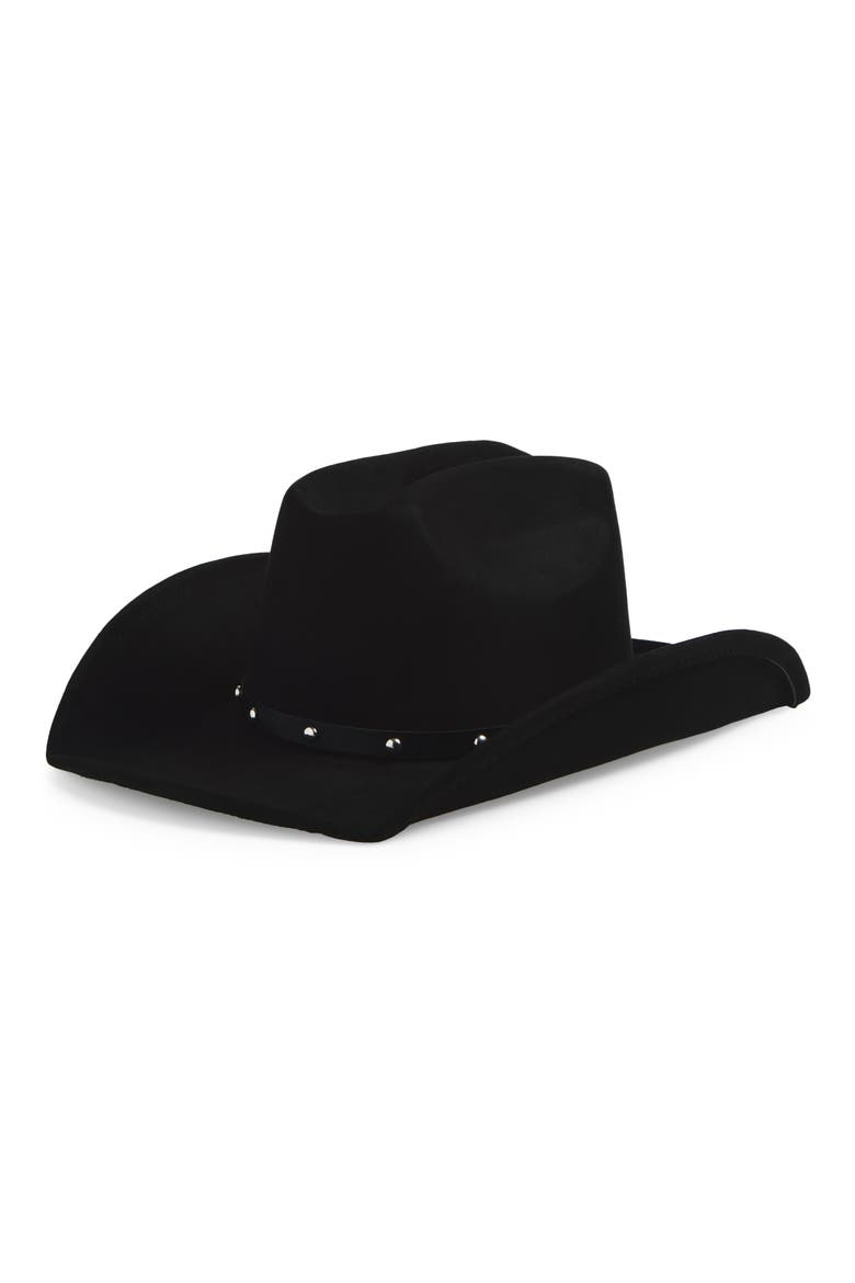 Studded Trim Cowboy Hat, Main, color, BLACK