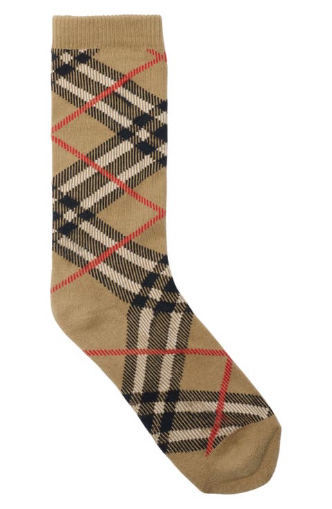 Jacquard Check Cotton Blend Crew Socks
