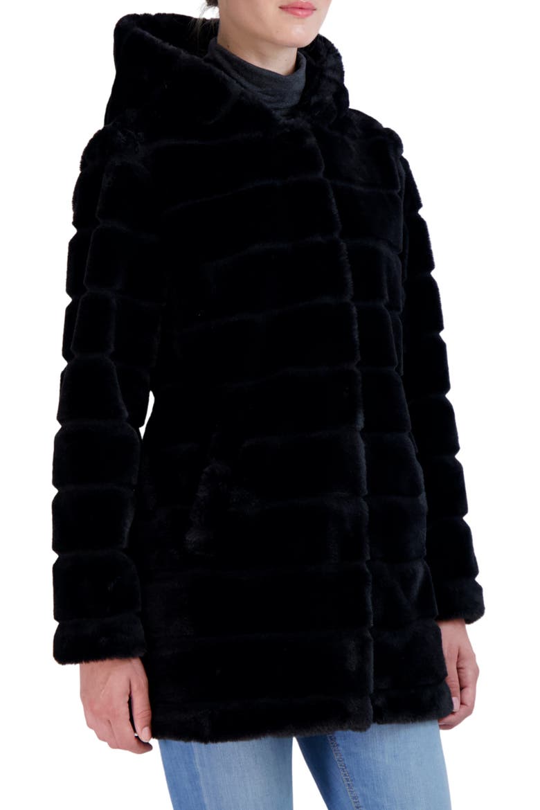 Hooded Faux Fur Jacket, Alternate, color, BLACK
