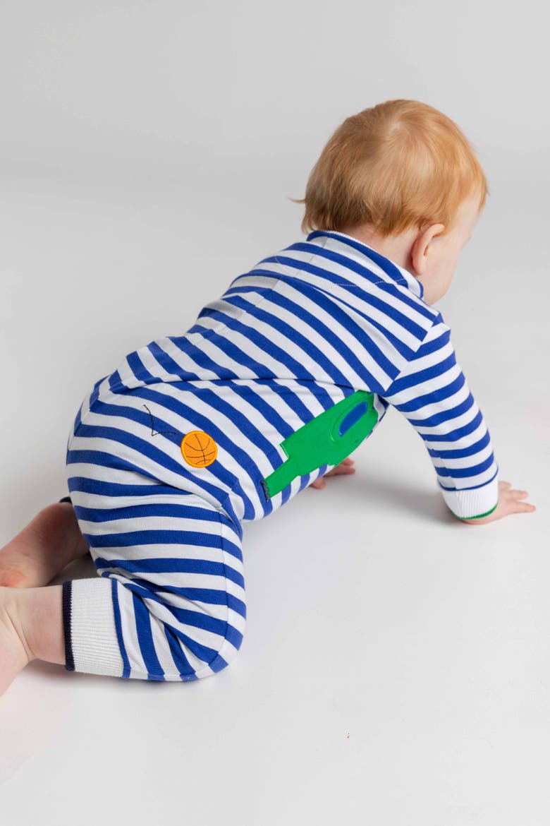 Stripe Knit Longall with Elephant & Basketballs, Alternate, color, Royal & White Stripe