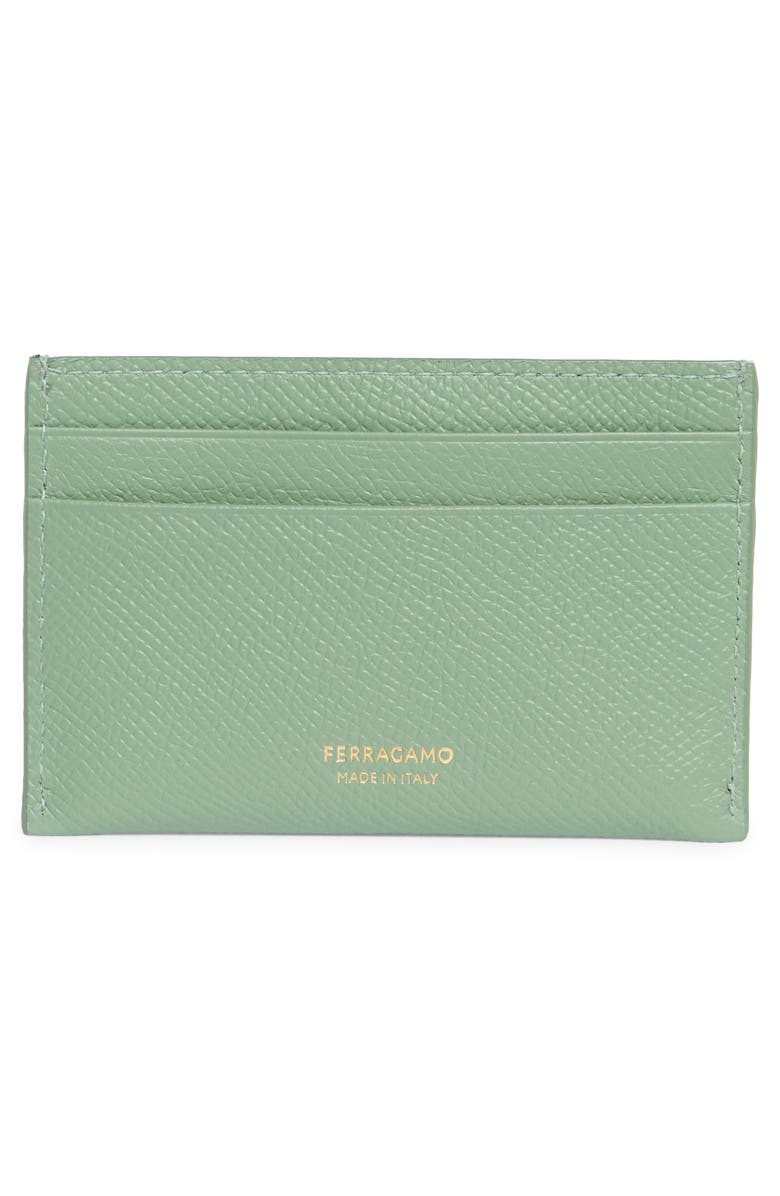 FERRAGAMO Gancini Leather Card Case, Alternate, color, Seagrass/ Lucky Charme