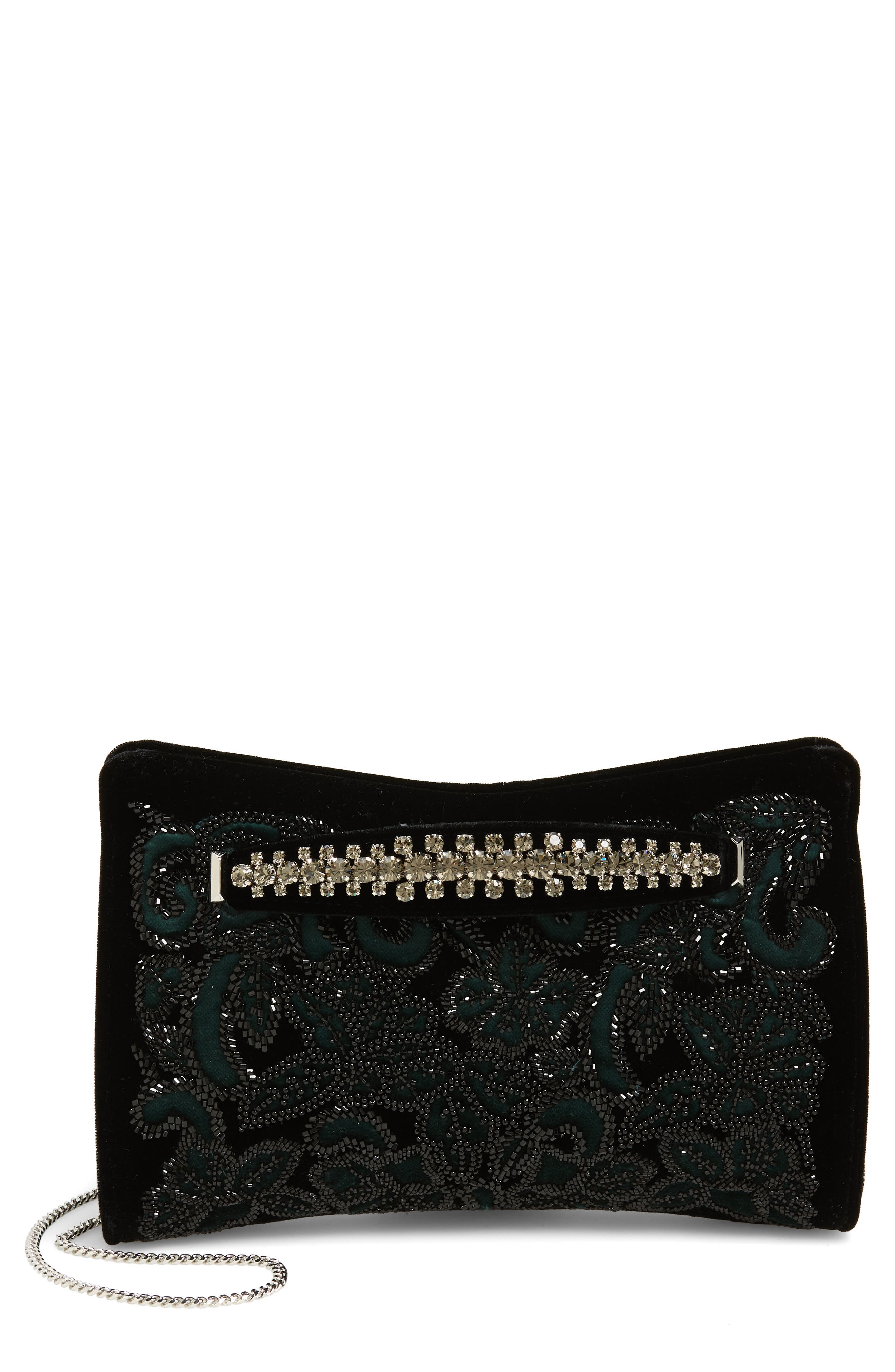 Jimmy Choo Floral Beaded Velvet Clutch, Main, color, 