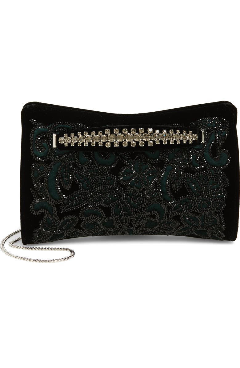 Jimmy Choo Floral Beaded Velvet Clutch, Main, color,