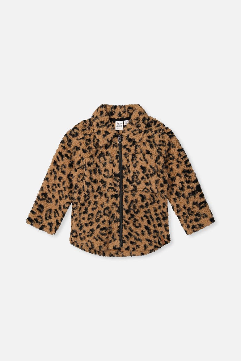 Zipped Fleece Chest Pocket Relaxed Overshirt, Main, color, Leopard Fur