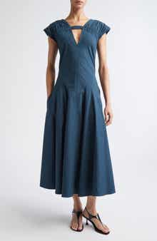 Manoela Ruched Cotton Stretch Poplin Dress