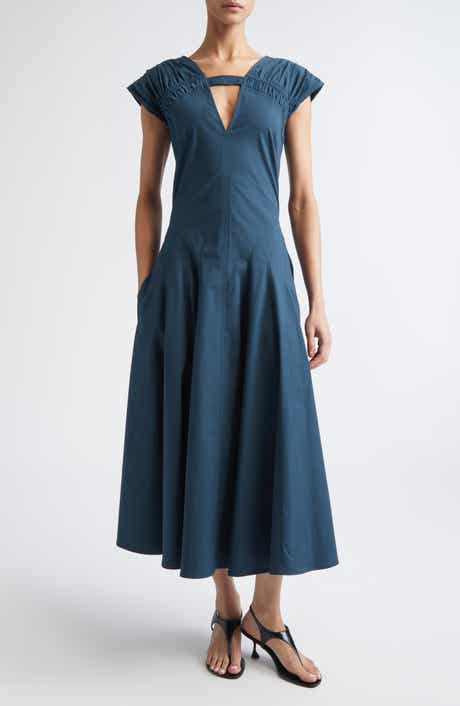 Manoela Ruched Cotton Stretch Poplin Dress