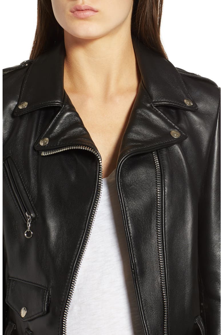 Crop Leather Jacket, Alternate, color, BLACK