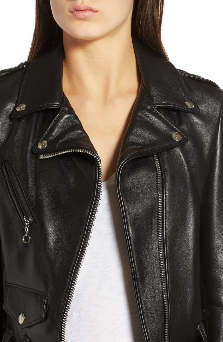 Schott NYC Crop Leather Jacket, Alternate, color, Black