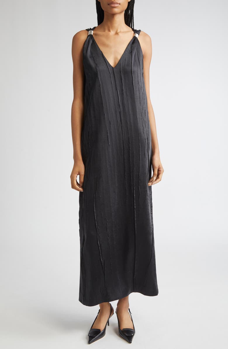 Brandon Maxwell The Keke Deep V-Neck Satin Maxi Dress, Main, color, Black