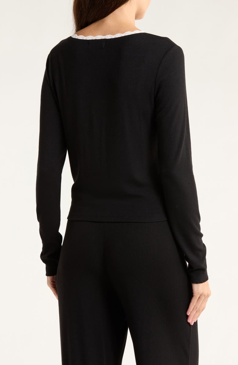 Open Edit Daydream Lace Trim Rib Button-Up Lounge Top, Alternate, color,