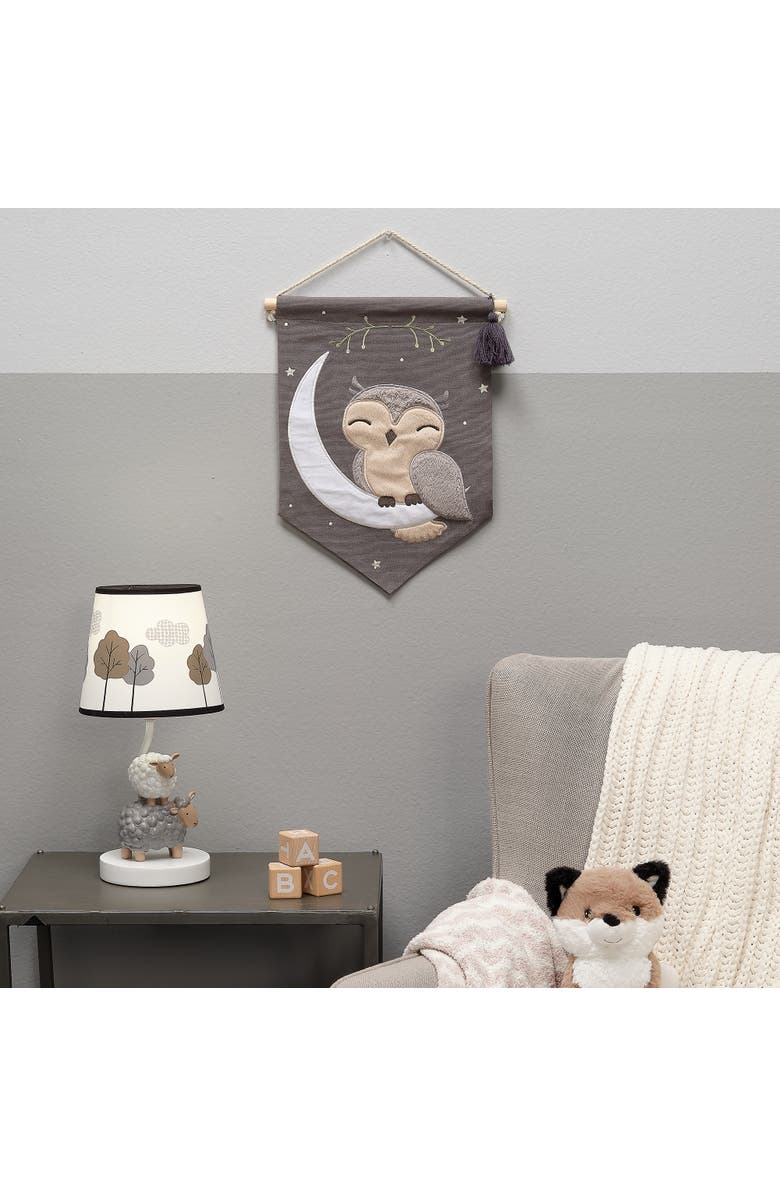 Lambs & Ivy Owl Canvas Banner Nursery Wall Art / Wall Hanging, Alternate, color, Gray