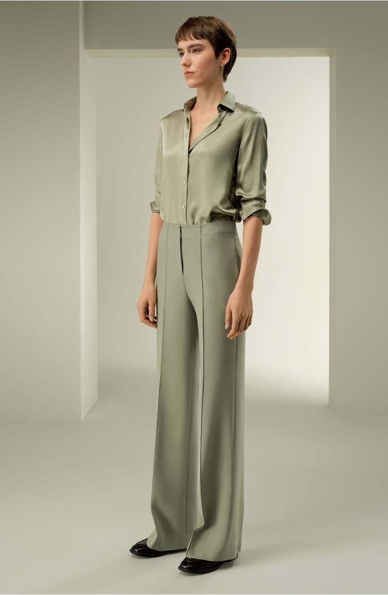 Lilysilk Silk-Wool Twill Flare Pants, Alternate, color, Laurel Oak