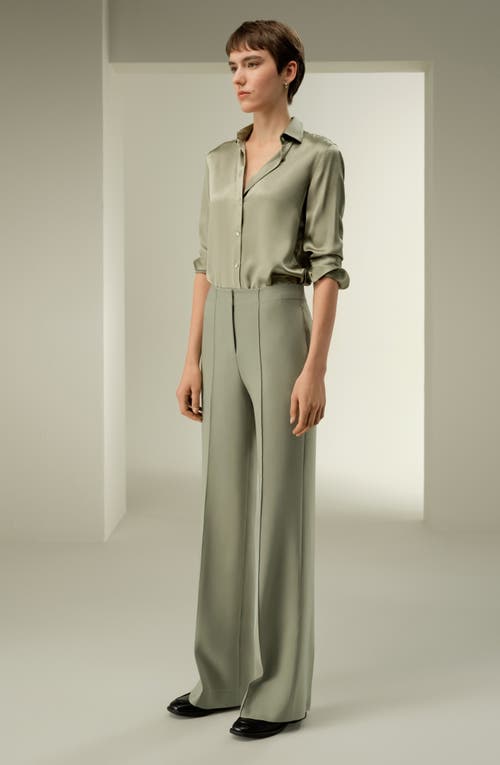 Lilysilk Silk-wool Twill Flare Pants In Green